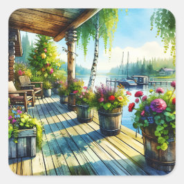 Lake House Uitzicht | Dekdek over de baai kijken Vierkante Sticker