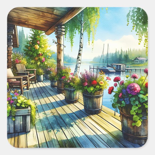 Lake House Uitzicht | Dekdek over de baai kijken Vierkante Sticker (Voorkant)