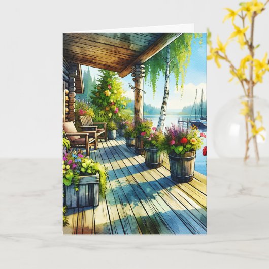 Lake House Uitzicht | Gefeliciteerd Kaart (Gele Bloem)
