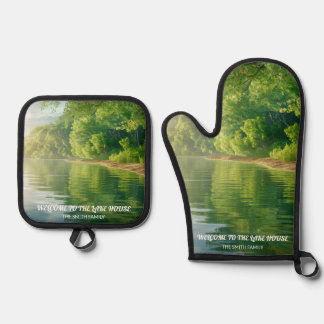 Lake House Vibes Gepersonaliseerd geschenk Ovenwant & Pannenlap Set
