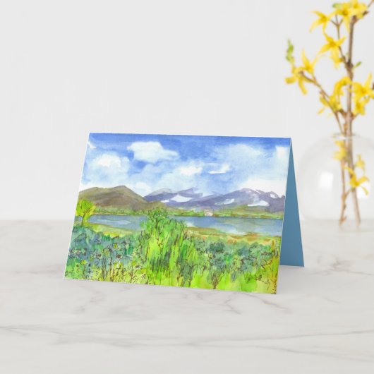 Lake House Waterverf Happy Birthday Kaart (Gele Bloem)