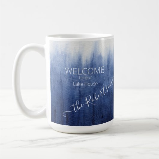 Lake House Welcome Simple Modern Blue Koffiemok (Links)
