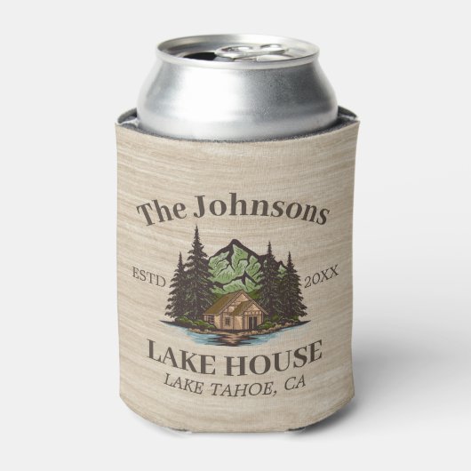 Lake House Wood Thema Familienaam gepersonaliseerd Blikjeskoeler (Blikje Voorkant)