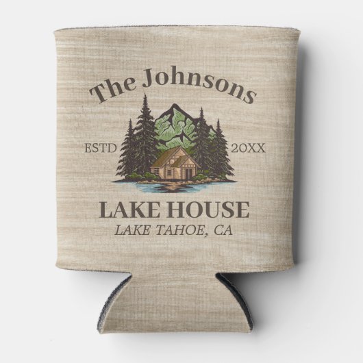 Lake House Wood Thema Familienaam gepersonaliseerd Blikjeskoeler (Voorkant)