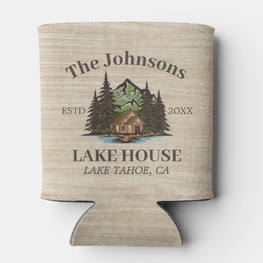 Lake House Wood Thema Familienaam gepersonaliseerd Blikjeskoeler (Achterkant)