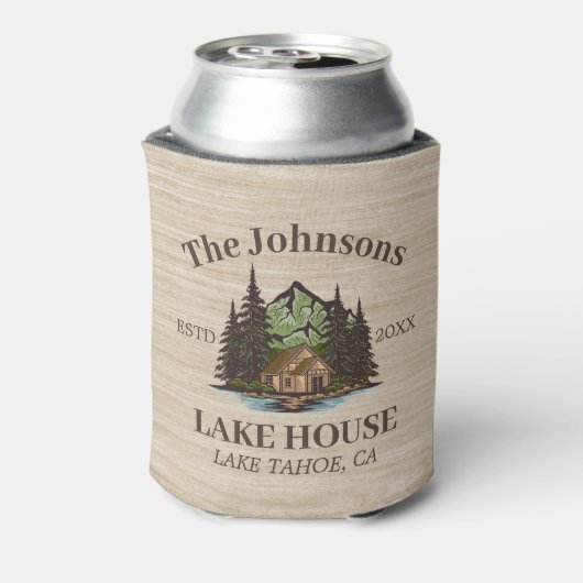 Lake House Wood Thema Familienaam gepersonaliseerd Blikjeskoeler (Blikje Achterkant)