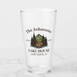 Lake House Wood Thema Familienaam gepersonaliseerd Glas