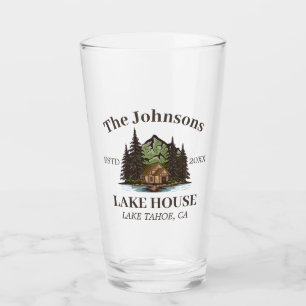 Lake House Wood Thema Familienaam gepersonaliseerd Glas