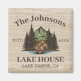 Lake House Wood Thema Familienaam gepersonaliseerd Magneet