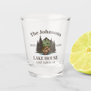 Lake House Wood Thema Familienaam gepersonaliseerd Shot Glas