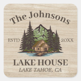 Lake House Wood Thema Familienaam gepersonaliseerd Vierkante Sticker