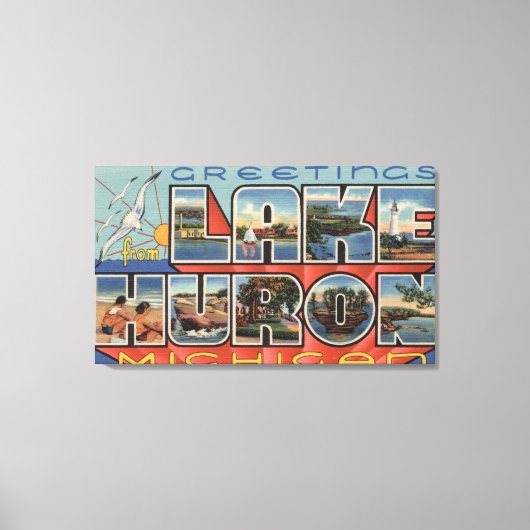 Lake Huron, Michigan - Large Letter Scenes Canvas Afdruk (Voorkant)