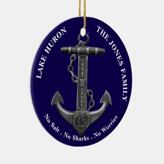 Lake Huron Patriottisch noodlijdend nautisch anker Keramisch Ornament (Rechts)