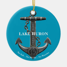 Lake Huron Patriottisch noodlijdend nautisch anker Keramisch Ornament