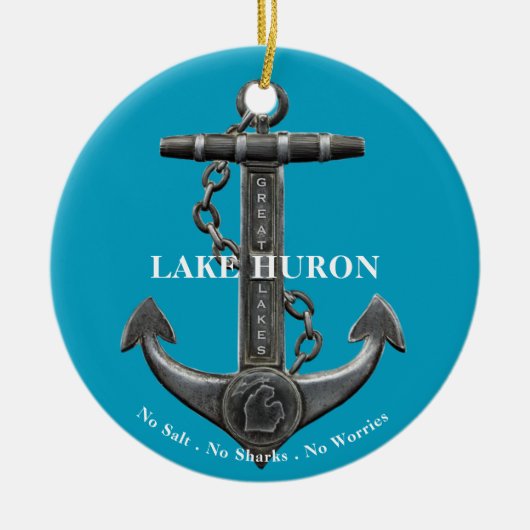 Lake Huron Patriottisch noodlijdend nautisch anker Keramisch Ornament (Voorkant)