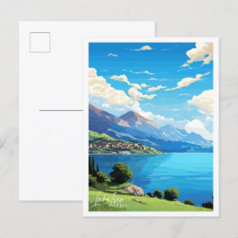 Lake Iseo Italië vintage reisillustratie Briefkaart