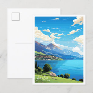 Lake Iseo Italië vintage reisillustratie Briefkaart
