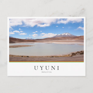 Lake landschap met vulkaan in de buurt van Uyuni,  Briefkaart