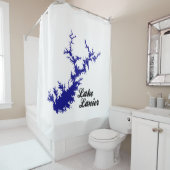 Lake Lanier Georgia Blauwe Kustlijn Script Kaart K Douchegordijn (In situ)