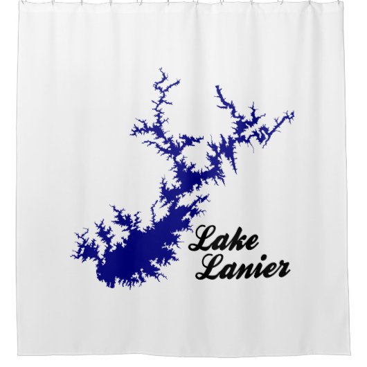 Lake Lanier Georgia Blauwe Kustlijn Script Kaart K Douchegordijn (Voorkant)