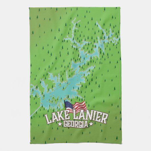 Lake Lanier Georgia Kaart Theedoek (Verticaal)