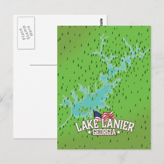 Lake Lanier Georgia Map Briefkaart (Voorkant / Achterkant)