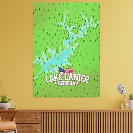 Lake Lanier Georgia Map Canvas Afdruk (Insitu (Woonkamer))