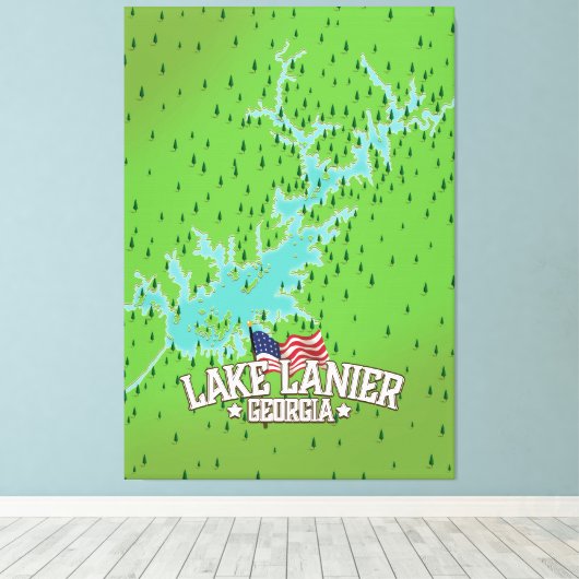 Lake Lanier Georgia Map Canvas Afdruk (Insitu (Houten vloer))