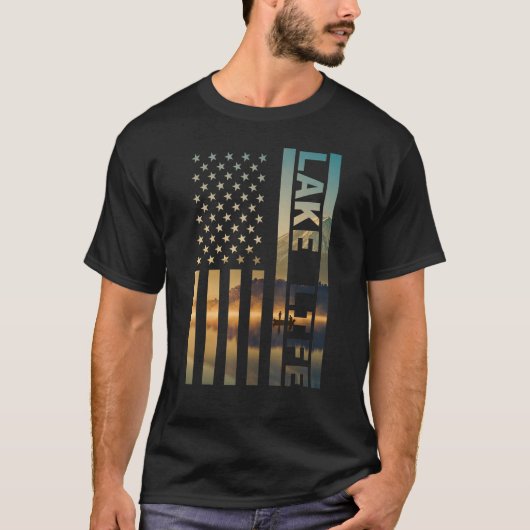 Lake Life American Flag Dock Sunset Wakeboarder Po T-shirt (Voorkant)