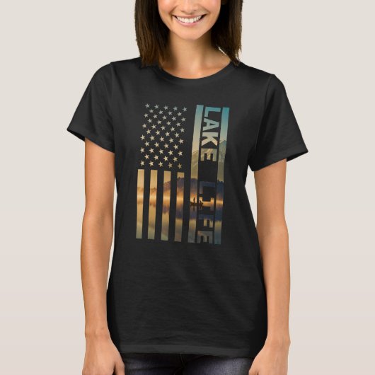 Lake Life American Flag Dock Sunset Wakeboarder Po T-shirt (Voorkant)