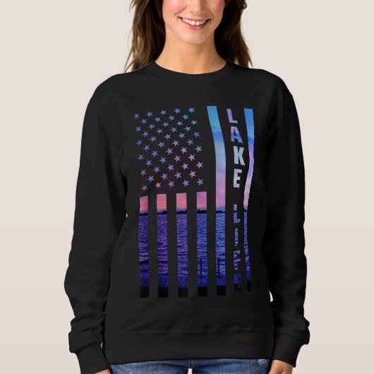 Lake Life American Flag Dock Sunset Wakeboarder Po Trui (Voorkant)