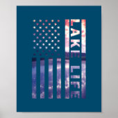Lake Life American Flag Dock Sunset Wakeboarder Poster (Voorkant)