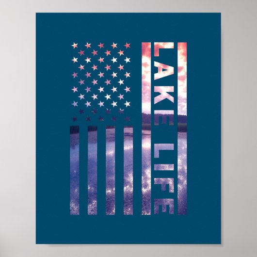 Lake Life American Flag Dock Sunset Wakeboarder Poster (Voorkant)
