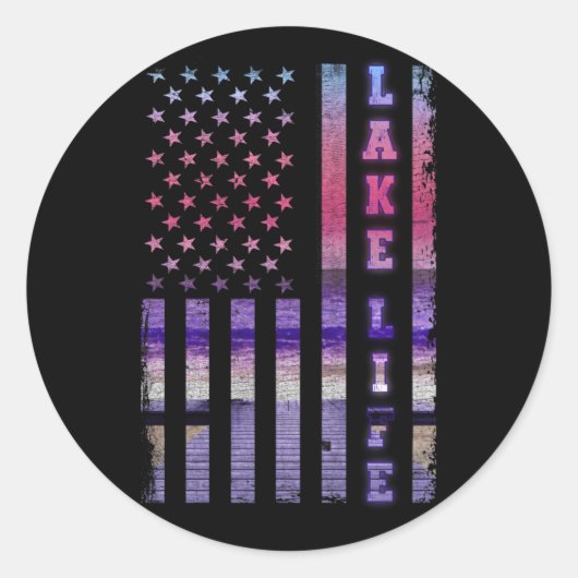 Lake Life American Flag Dock Sunset Wakeboarder Ronde Sticker (Voorkant)