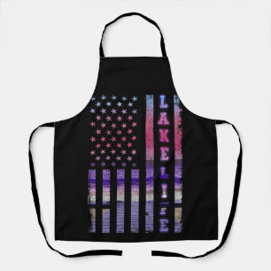 Lake Life American Flag Dock Sunset Wakeboarder Schort