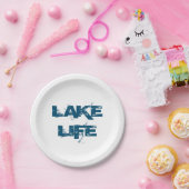 Lake Life Blue Typografie Papieren Bordje (Feest)
