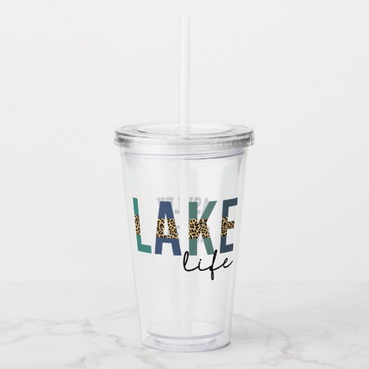 Lake Life Cheetah Print Typografie Acryl Drinkbeker (Voorkant)