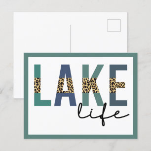 Lake Life Cheetah Print Typografie Briefkaart
