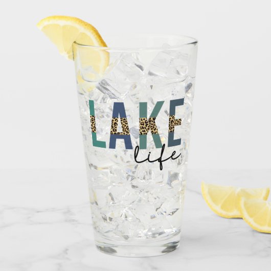 Lake Life Cheetah Print Typografie Glas (Voorkant ijs)