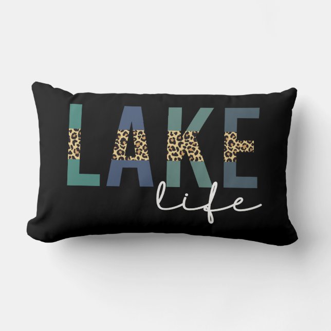Lake Life Cheetah Print Typografie Kussen (Voorkant)