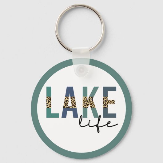 Lake Life Cheetah Print Typografie Sleutelhanger (Voorkant)