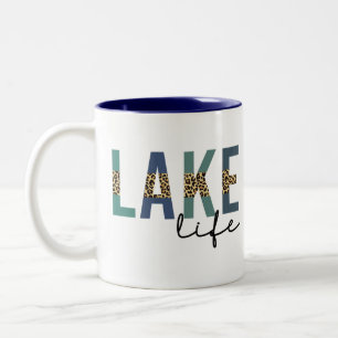 Lake Life Cheetah Print Typografie Tweekleurige Koffiemok