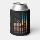Lake Life Fisherman Sunset American Flag Bass Fish Blikjeskoeler (Blikje Achterkant)