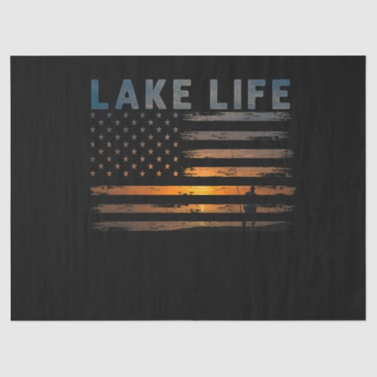Lake Life Fisherman Sunset American Flag Bass Fish Tissuepapier (Voorkant)