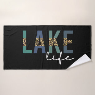 Lake Life Happy Place Cheetah Print Typografie Badhanddoek