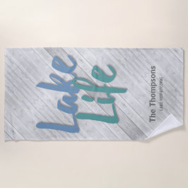 Lake Life met naam en locatie houten dok Strandlaken