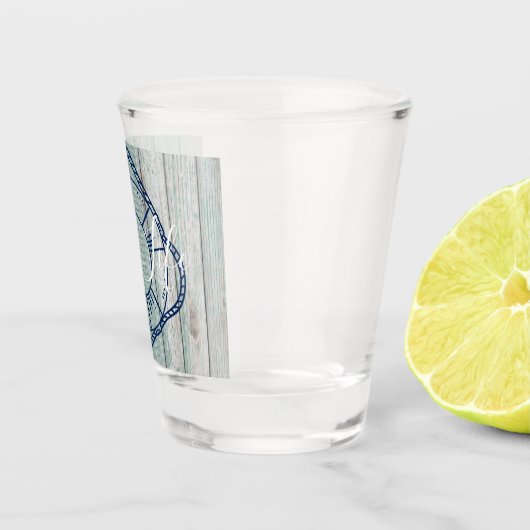 Lake Life & Preserver Blue Wood Shot Glas (Rechts)