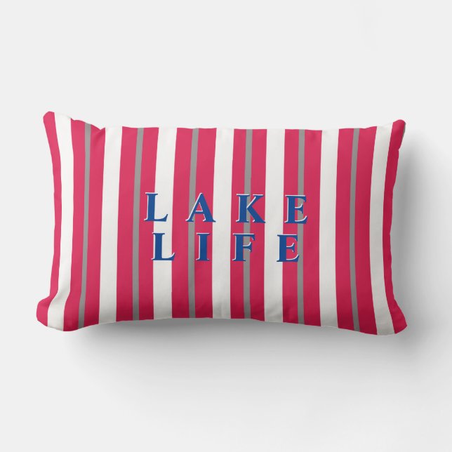 Lake Life Red White Striped Kussen (Voorkant)