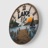 Lake Life Rustic Dock Lake House & Cabin Sunset Grote Klok (Hoek)