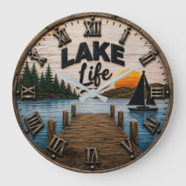 Lake Life Rustic Dock Lake House & Cabin Sunset Grote Klok